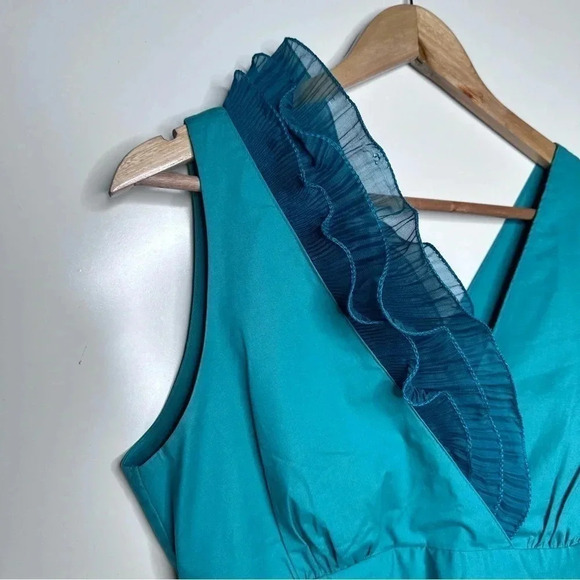 Tex by Max Azria Teal Cotton One Shoulder Ruffle Dress Size Small - Picture 4 of 10